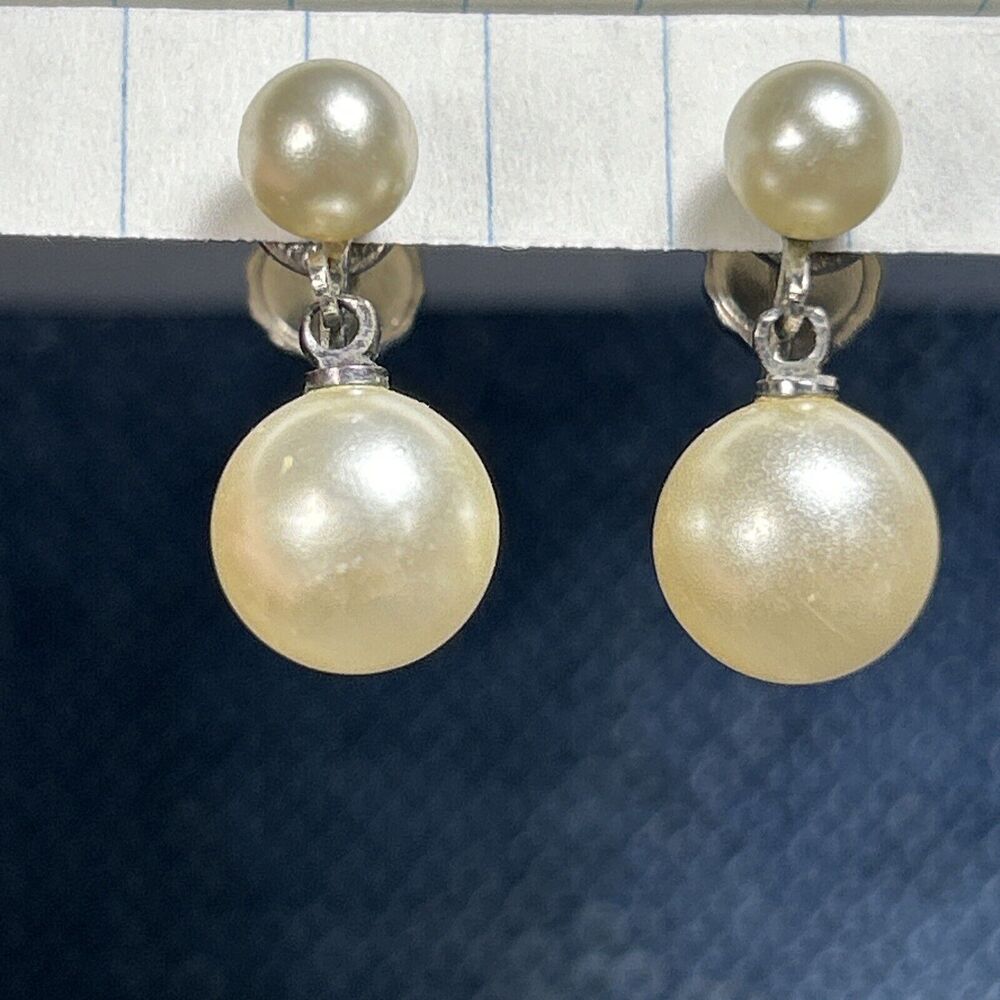Vintage Signed Richelieu Faux Pearl Dangle Drop Earrings 3/4”